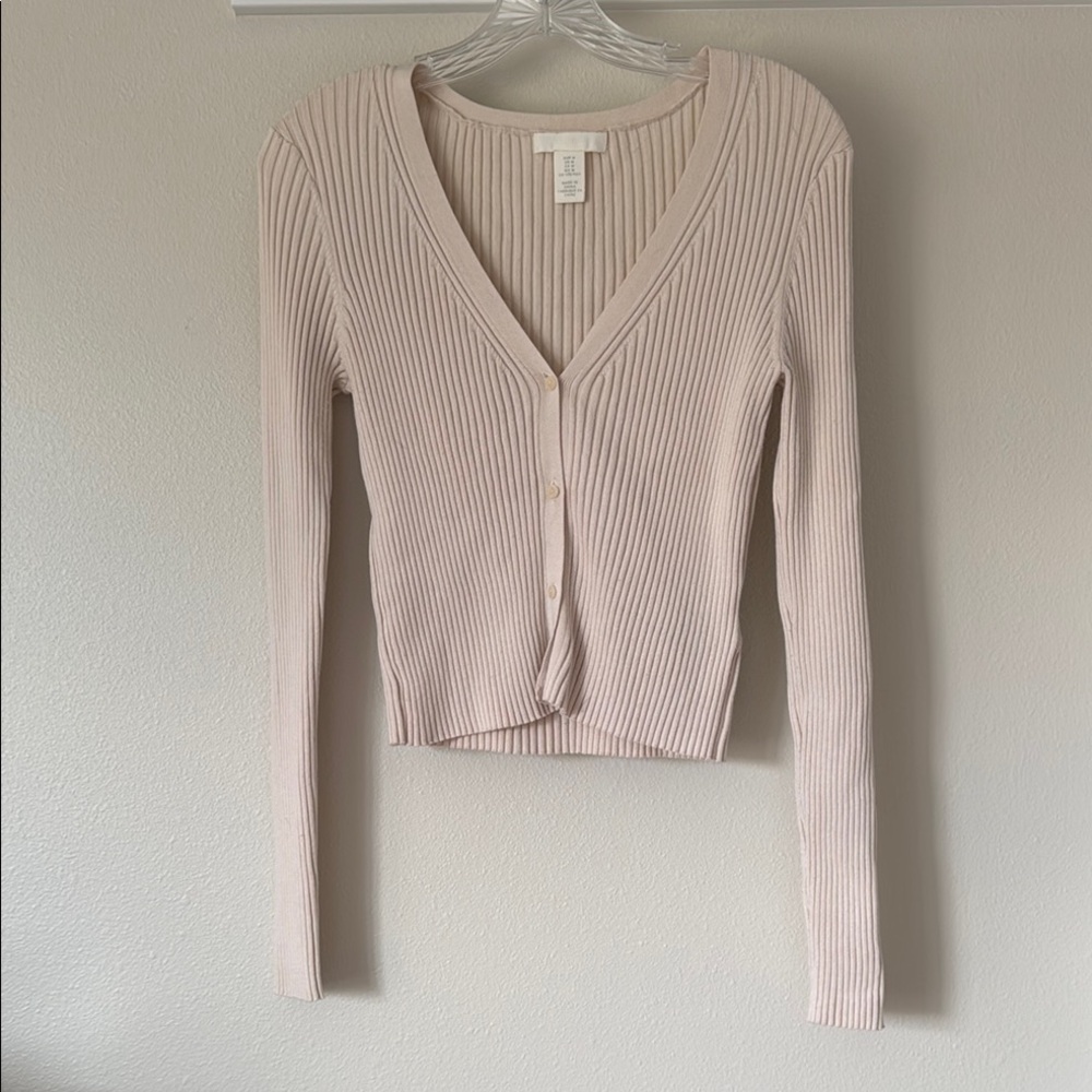 H&M Ribbed V-Neck Cardigan in Cream